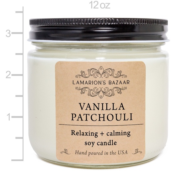 VANILLA + PATCHOULI Relaxing Calming Vanilla Patchouli Scented Candle -100% Soy - Picture 2 of 3